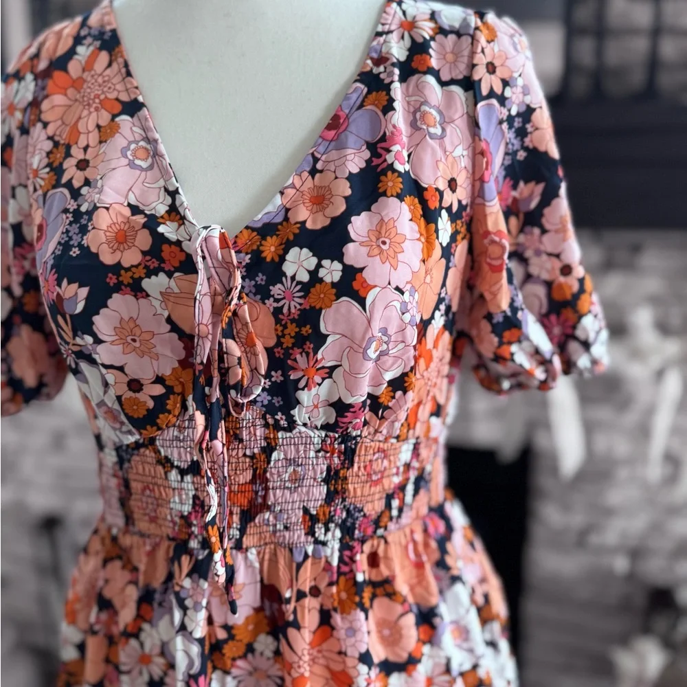 NEW WITH TAGS Small Floral Smocked Waist Puff Sleeve Dress - Multi
